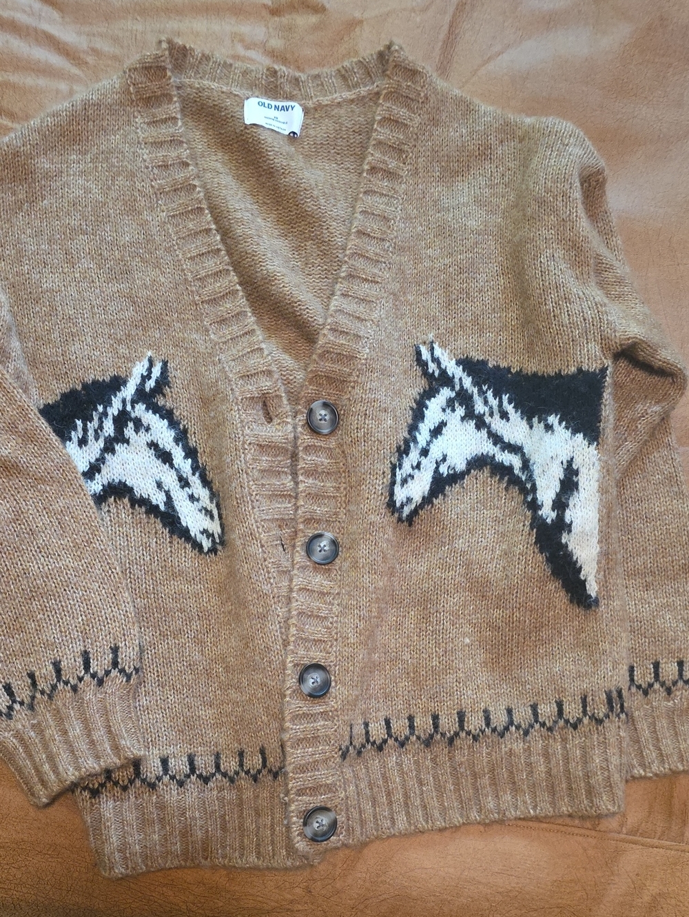 Old Navy Tan Horse-Intarsia Knit Cardigan